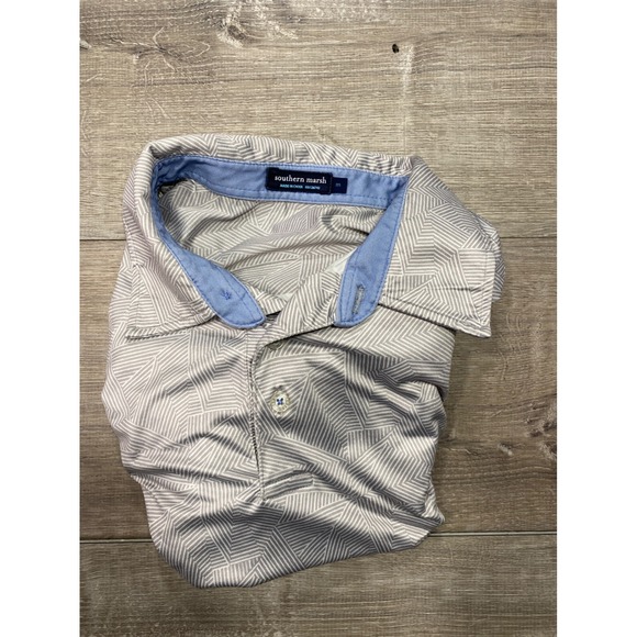 Southern Marsh Mens Polo Shirt Medium Geometric Print Blue Duck Logo Golf Casual - Picture 6 of 9